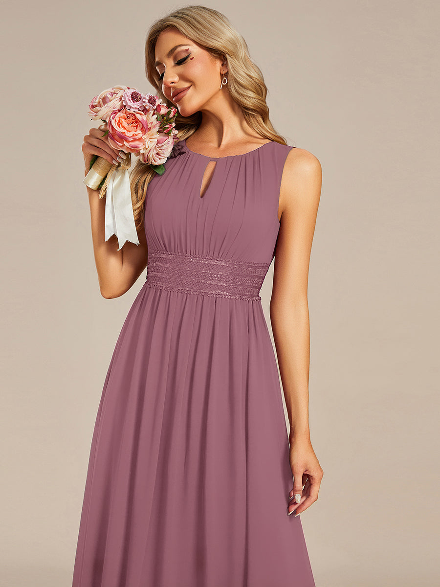 Robe De Demoiselle D'honneur Trapèze Simple Sans Manches En Mousseline Avec Détails Ajourés #Couleur_Orchidee