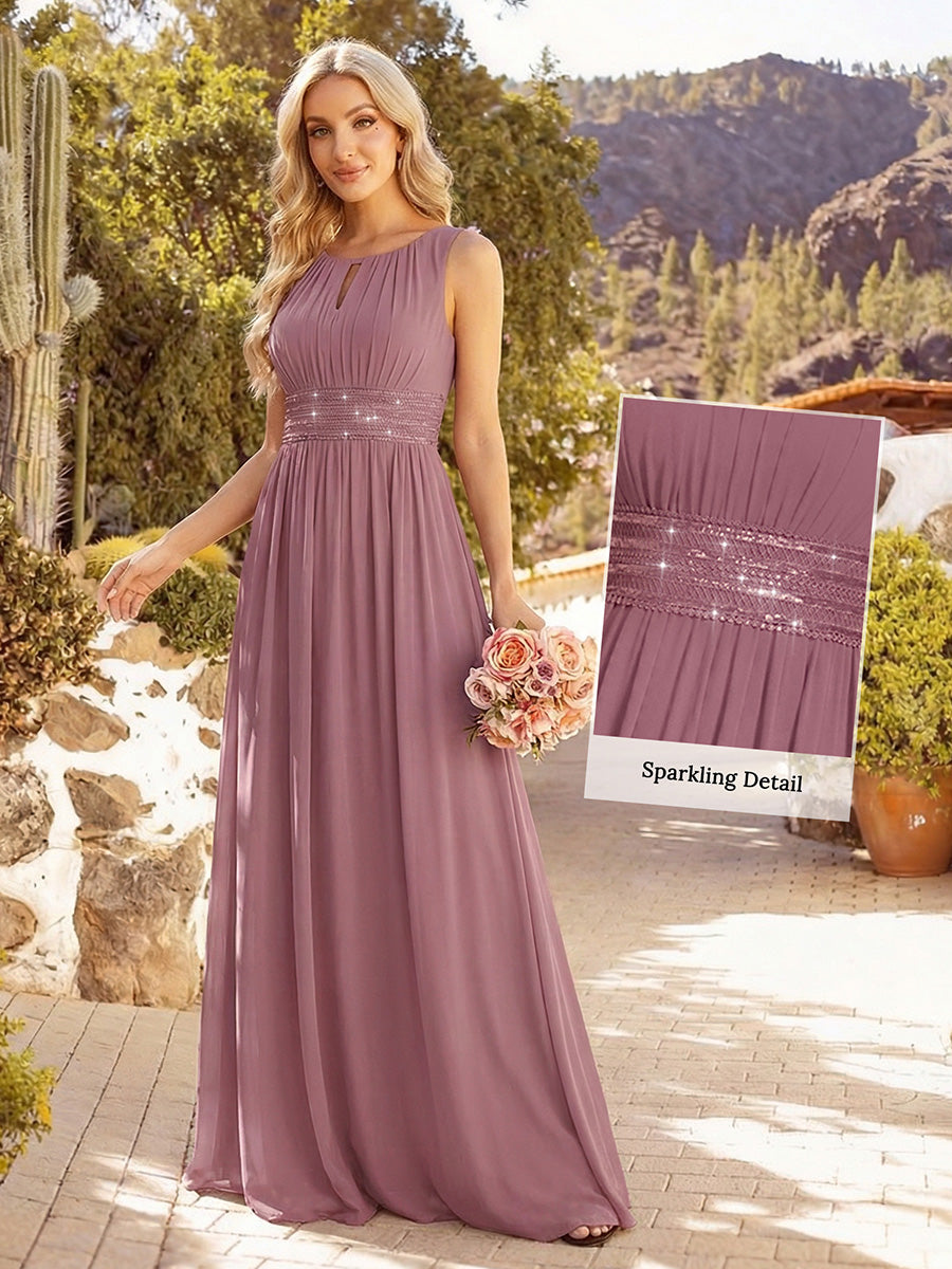 Robe De Demoiselle D'honneur Trapèze Simple Sans Manches En Mousseline Avec Détails Ajourés #Couleur_Orchidee