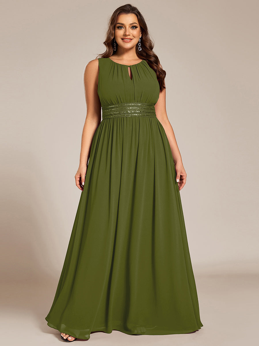 Robe De Demoiselle D'honneur Trapèze Simple Sans Manches En Mousseline Avec Détails Ajourés #Couleur_Vert Olive