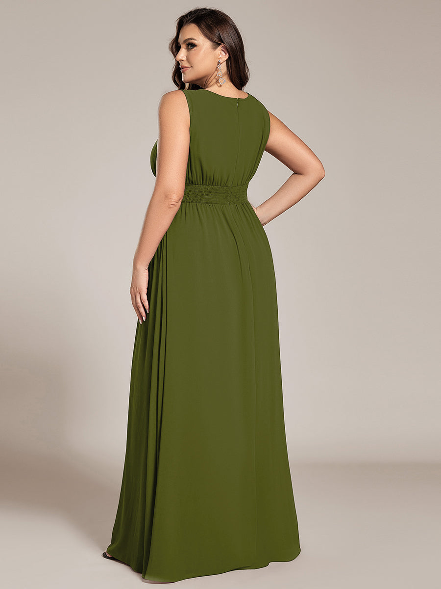 Robe De Demoiselle D'honneur Trapèze Simple Sans Manches En Mousseline Avec Détails Ajourés #Couleur_Vert Olive