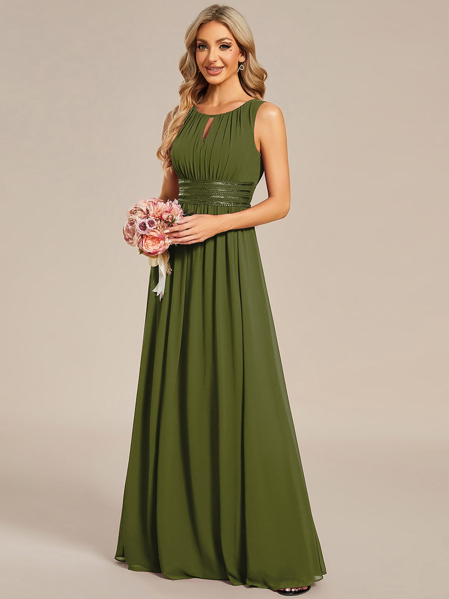 Robe De Demoiselle D'honneur Trapèze Simple Sans Manches En Mousseline Avec Détails Ajourés #Couleur_Vert Olive