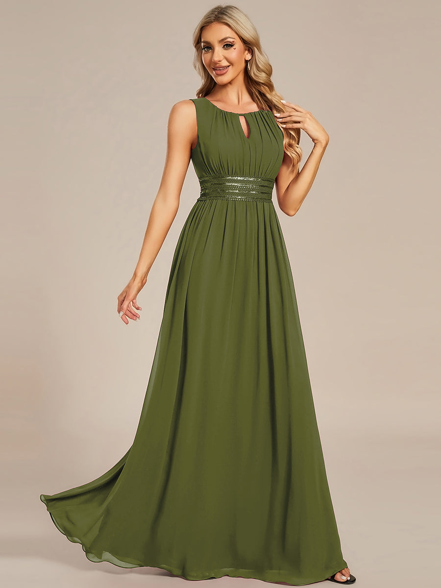 Robe De Demoiselle D'honneur Trapèze Simple Sans Manches En Mousseline Avec Détails Ajourés #Couleur_Vert Olive