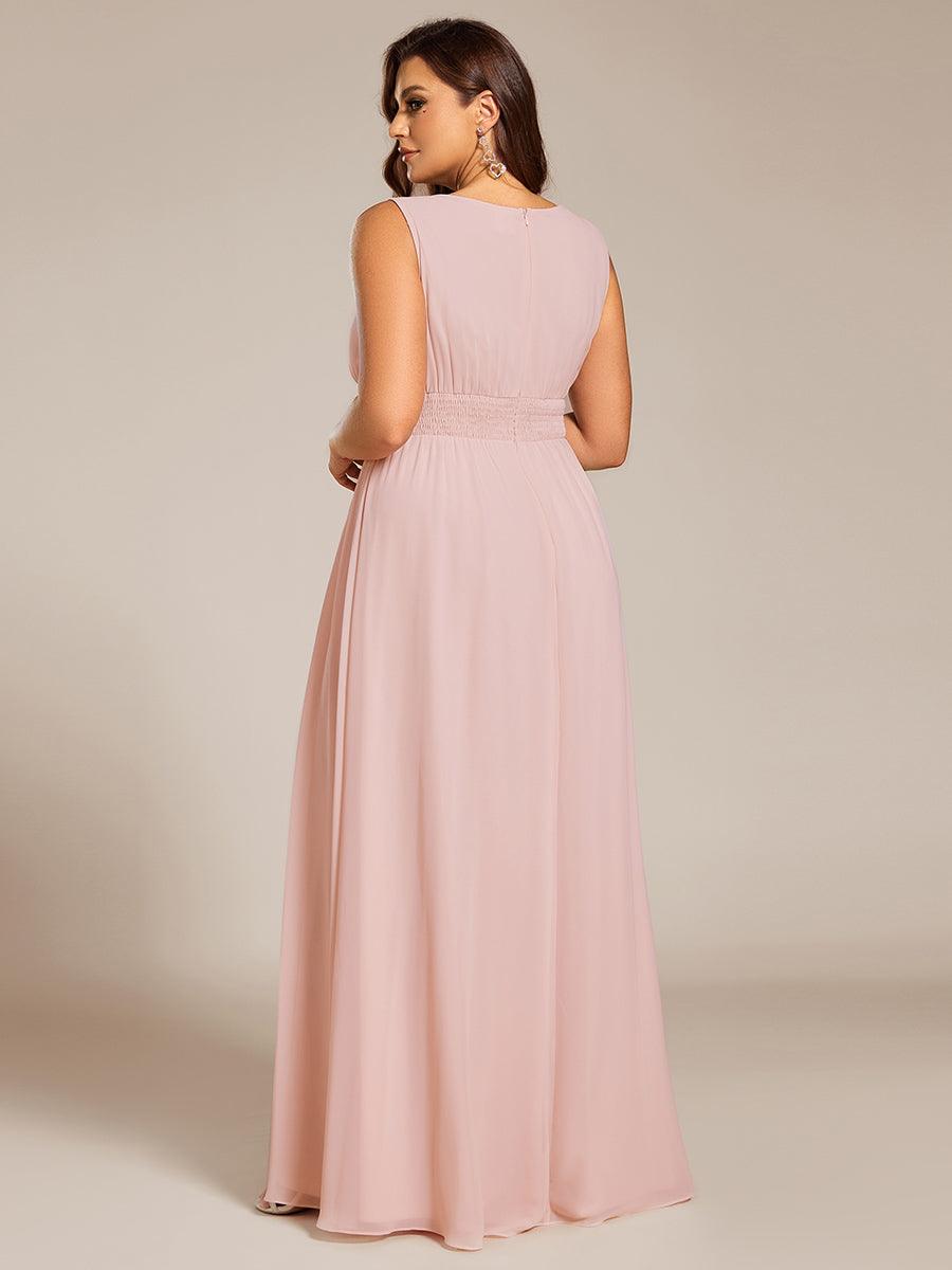 Robe De Demoiselle D'honneur Trapèze Simple Sans Manches En Mousseline Avec Détails Ajourés #Couleur_Rose