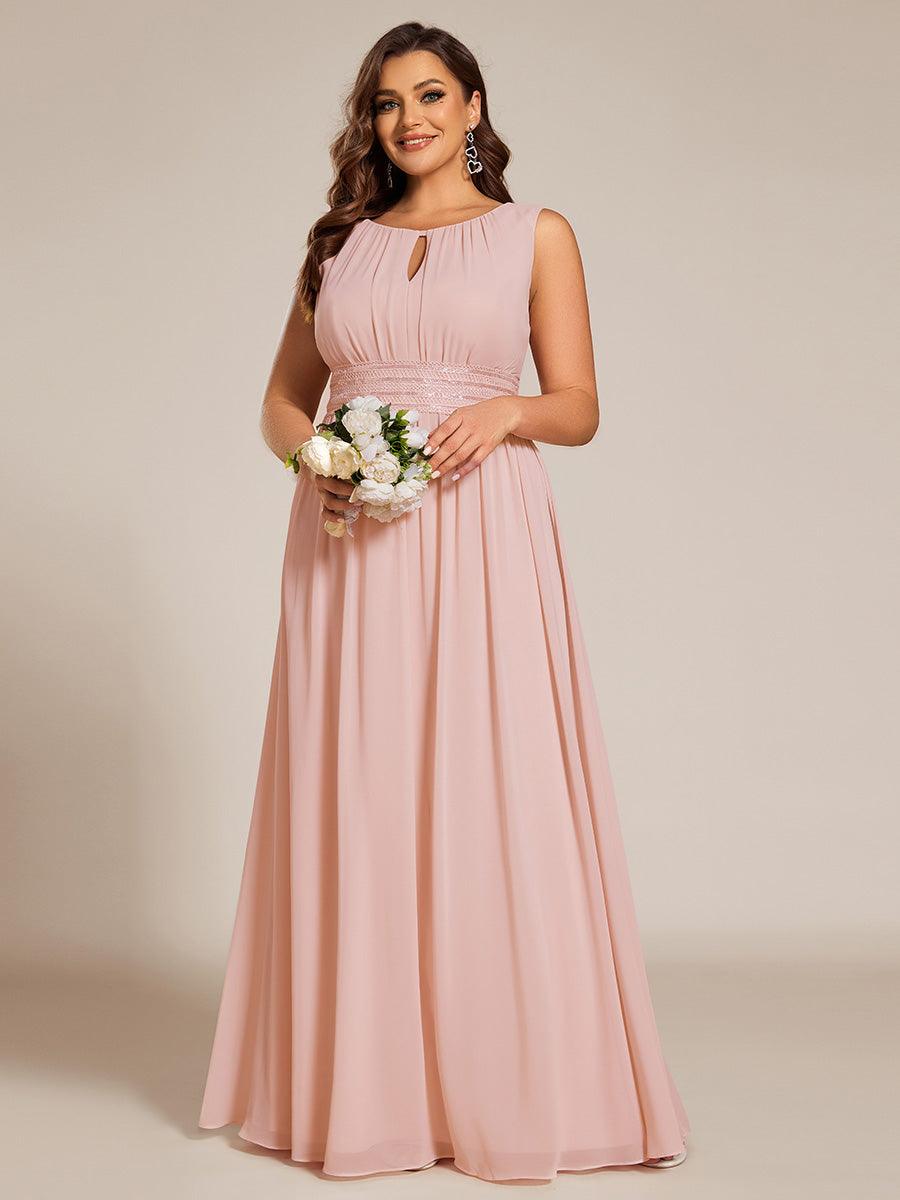 Robe De Demoiselle D'honneur Trapèze Simple Sans Manches En Mousseline Avec Détails Ajourés #Couleur_Rose