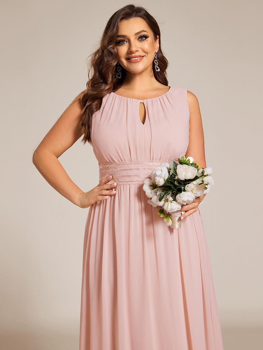 Robe De Demoiselle D'honneur Trapèze Simple Sans Manches En Mousseline Avec Détails Ajourés #Couleur_Rose