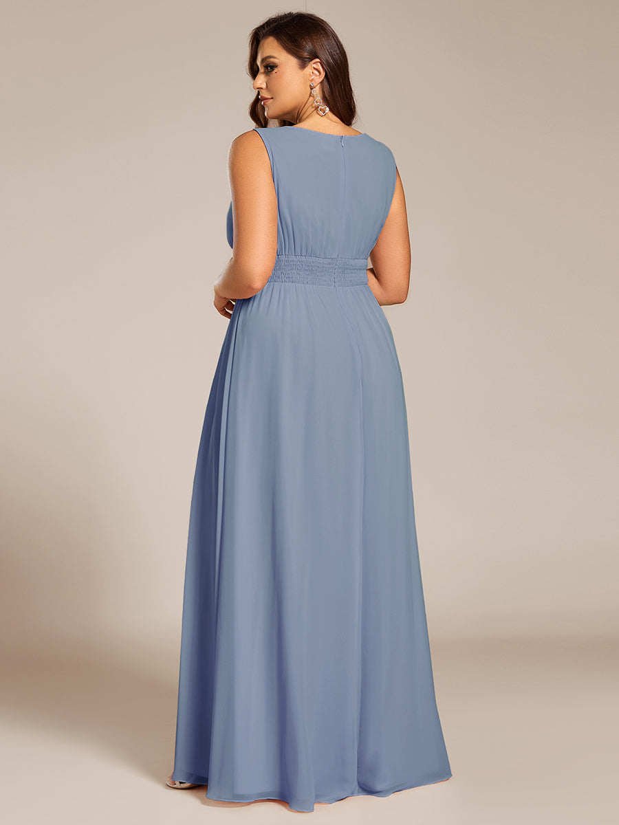 Robe De Demoiselle D'honneur Trapèze Simple Sans Manches En Mousseline Avec Détails Ajourés #Couleur_Bleu Ardoise