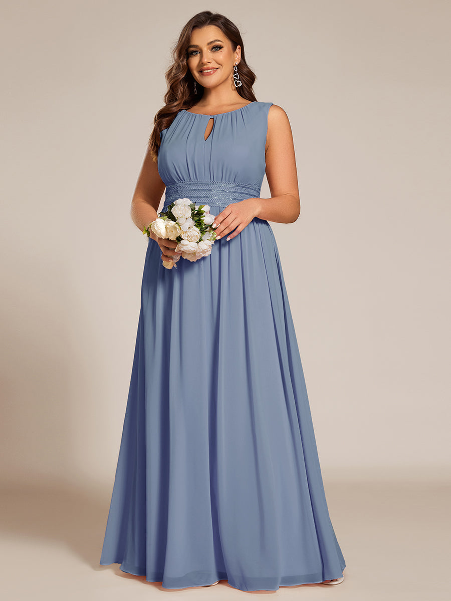 Robe De Demoiselle D'honneur Trapèze Simple Sans Manches En Mousseline Avec Détails Ajourés #Couleur_Bleu Ardoise