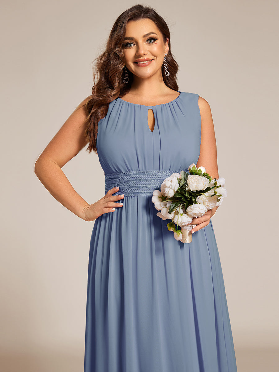 Robe De Demoiselle D'honneur Trapèze Simple Sans Manches En Mousseline Avec Détails Ajourés #Couleur_Bleu Ardoise