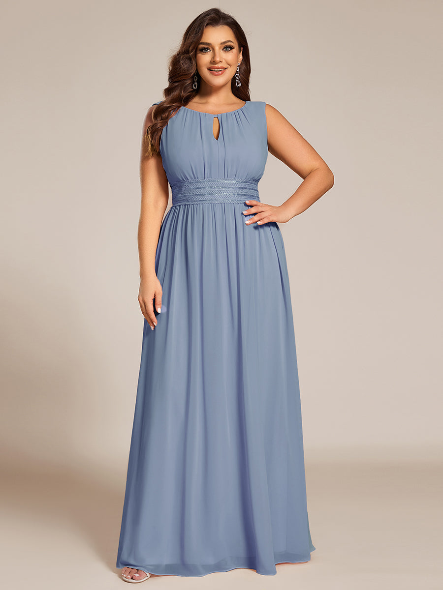 Robe De Demoiselle D'honneur Trapèze Simple Sans Manches En Mousseline Avec Détails Ajourés #Couleur_Bleu Ardoise
