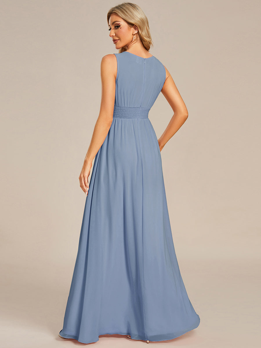 Robe De Demoiselle D'honneur Trapèze Simple Sans Manches En Mousseline Avec Détails Ajourés #Couleur_Bleu Ardoise