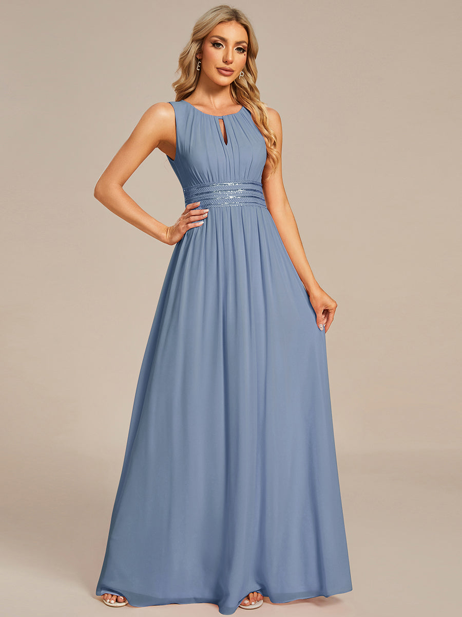Robe De Demoiselle D'honneur Trapèze Simple Sans Manches En Mousseline Avec Détails Ajourés #Couleur_Bleu Ardoise