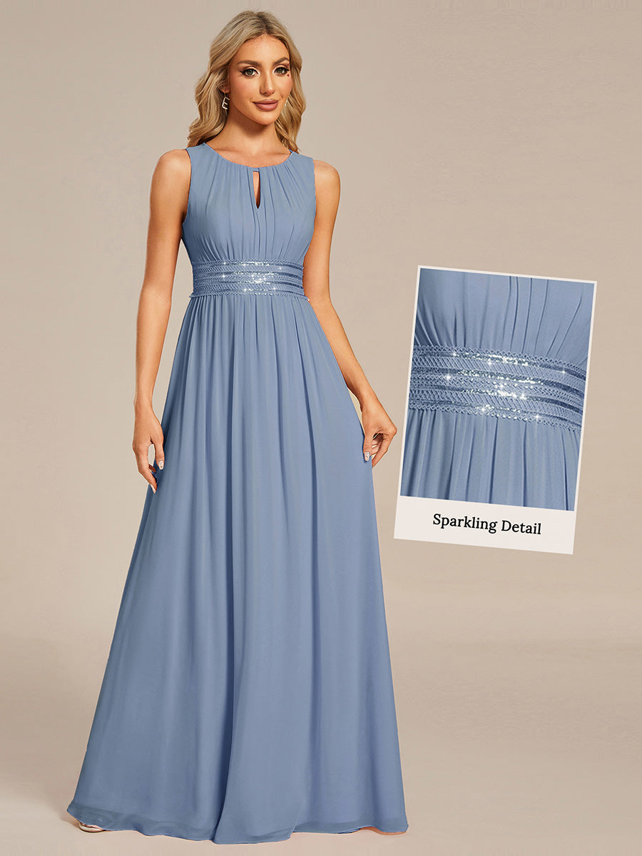 Robe De Demoiselle D'honneur Trapèze Simple Sans Manches En Mousseline Avec Détails Ajourés #Couleur_Bleu Ardoise