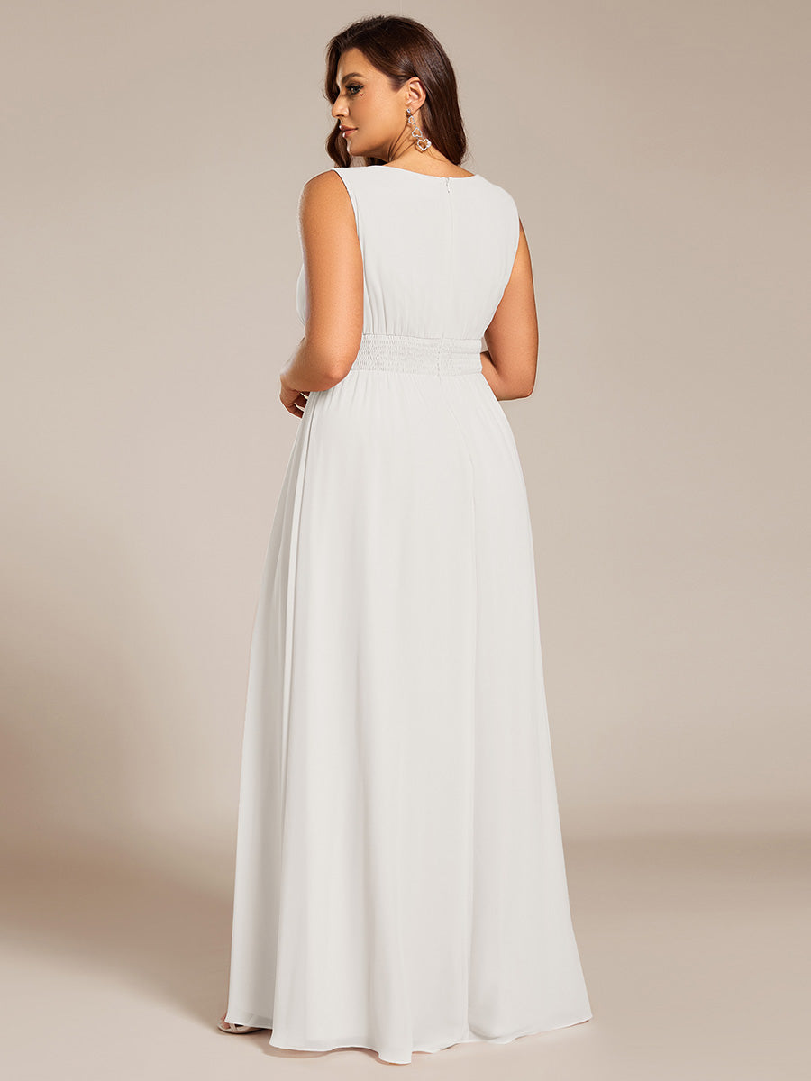 Robe De Demoiselle D'honneur Trapèze Simple Sans Manches En Mousseline Avec Détails Ajourés #Couleur_Blanc