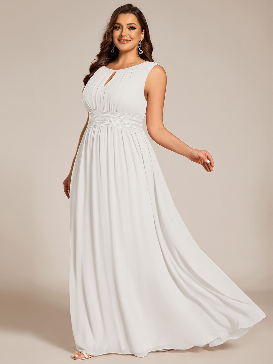 Robe De Demoiselle D'honneur Trapèze Simple Sans Manches En Mousseline Avec Détails Ajourés #Couleur_Blanc