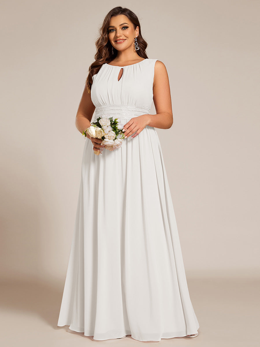 Robe De Demoiselle D'honneur Trapèze Simple Sans Manches En Mousseline Avec Détails Ajourés #Couleur_Blanc