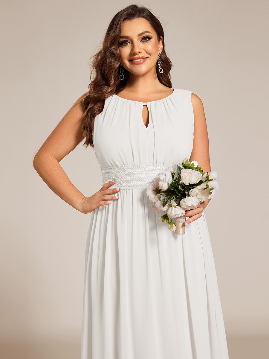 Robe De Demoiselle D'honneur Trapèze Simple Sans Manches En Mousseline Avec Détails Ajourés #Couleur_Blanc