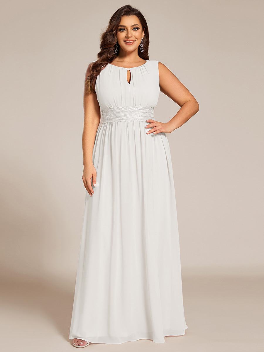 Robe De Demoiselle D'honneur Trapèze Simple Sans Manches En Mousseline Avec Détails Ajourés #Couleur_Blanc