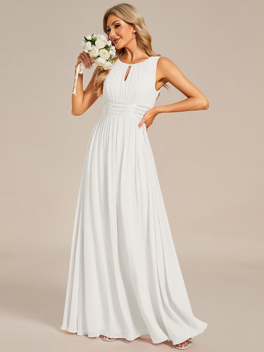 Robe De Demoiselle D'honneur Trapèze Simple Sans Manches En Mousseline Avec Détails Ajourés #Couleur_Blanc
