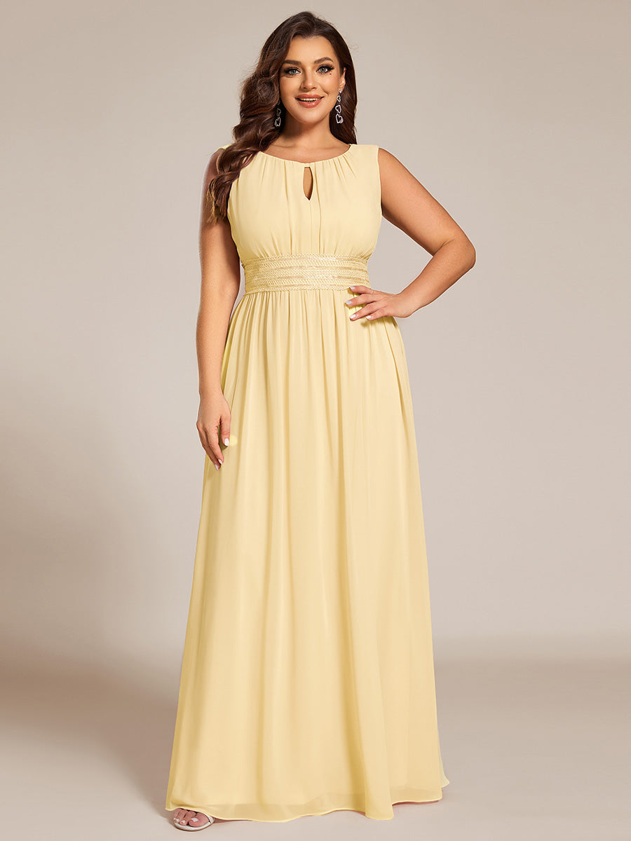 Robe De Demoiselle D'honneur Trapèze Simple Sans Manches En Mousseline Avec Détails Ajourés #Couleur_Jaune