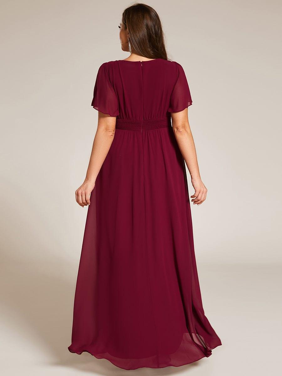 Robe de demoiselle d'honneur en mousseline à col rond grande taille #Couleur_Bordeaux