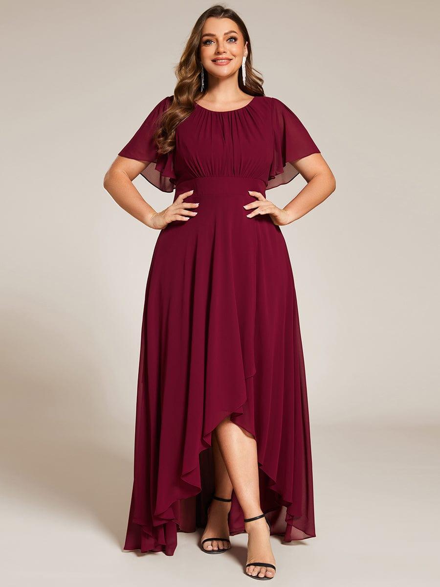 Robe de demoiselle d'honneur en mousseline à col rond grande taille #Couleur_Bordeaux