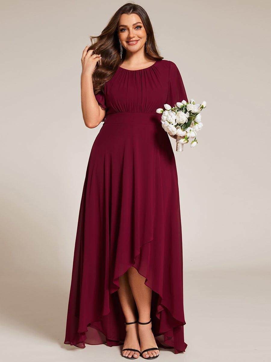 Robe de demoiselle d'honneur en mousseline à col rond grande taille #Couleur_Bordeaux