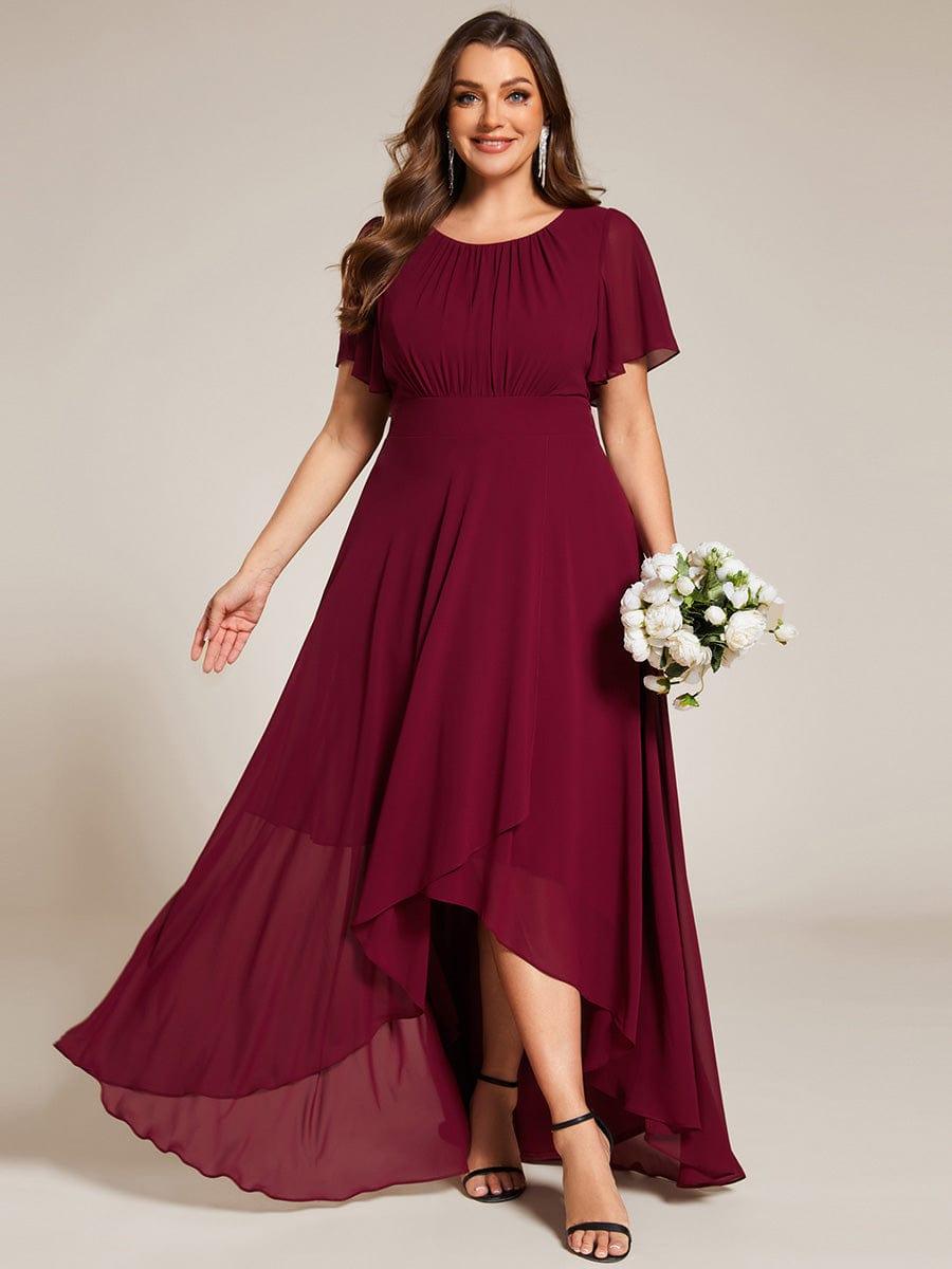 Robe de demoiselle d'honneur en mousseline à col rond grande taille #Couleur_Bordeaux