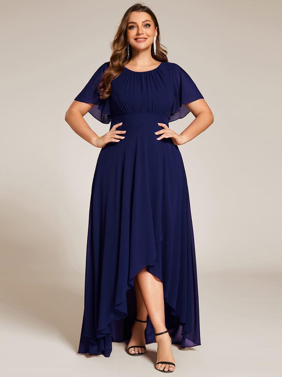 Robe de demoiselle d'honneur en mousseline à col rond grande taille #Couleur_Bleu Marine