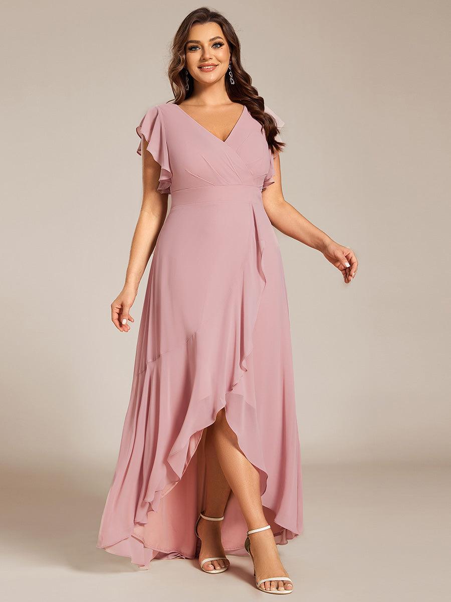 Robe de demoiselle d'honneur élégante en mousseline à volants avec dos nu #Couleur_Rose fumee