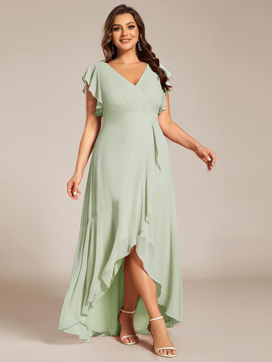 Robe de demoiselle d'honneur élégante en mousseline à volants avec dos nu #Couleur_Menthe Verte