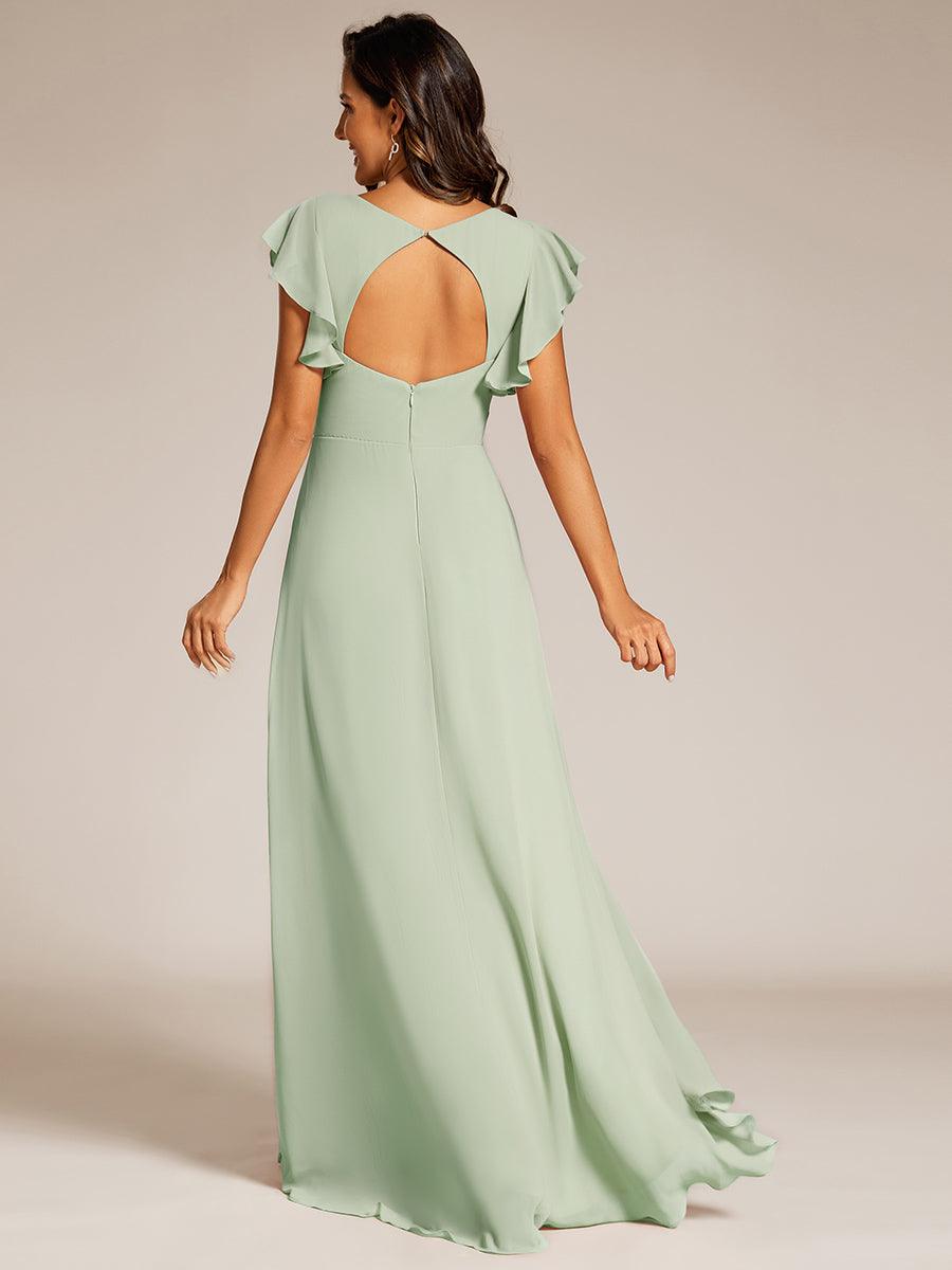 Robe de demoiselle d'honneur élégante en mousseline à volants avec dos nu #Couleur_Menthe Verte