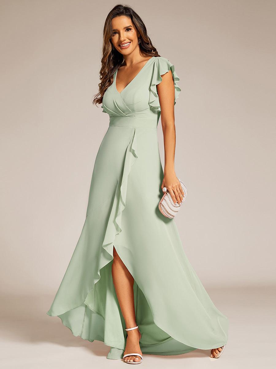 Robe de demoiselle d'honneur élégante en mousseline à volants avec dos nu #Couleur_Menthe Verte