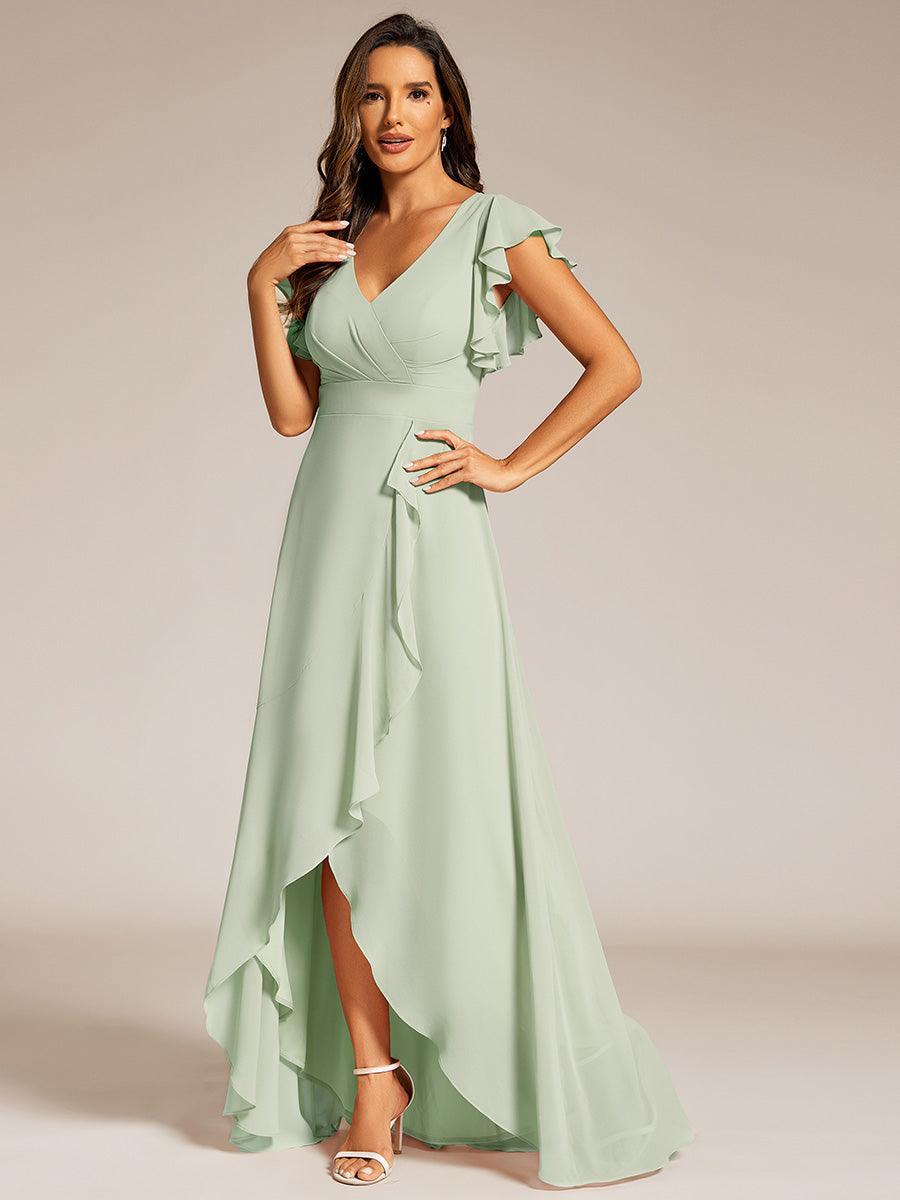 Robe de demoiselle d'honneur élégante en mousseline à volants avec dos nu #Couleur_Menthe Verte