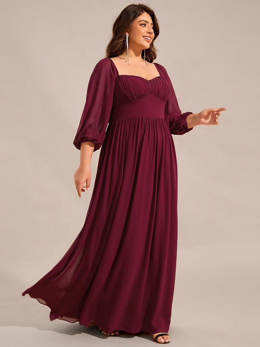 Robe de demoiselle d'honneur en mousseline de soie à col en c?ur #Couleur_Bordeaux