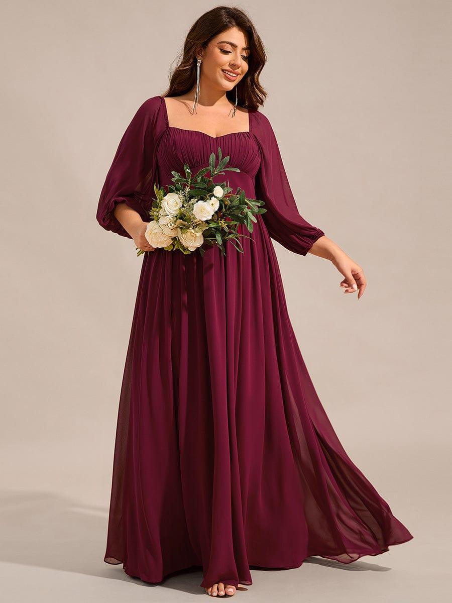 Robe de demoiselle d'honneur en mousseline de soie à col en c?ur #Couleur_Bordeaux