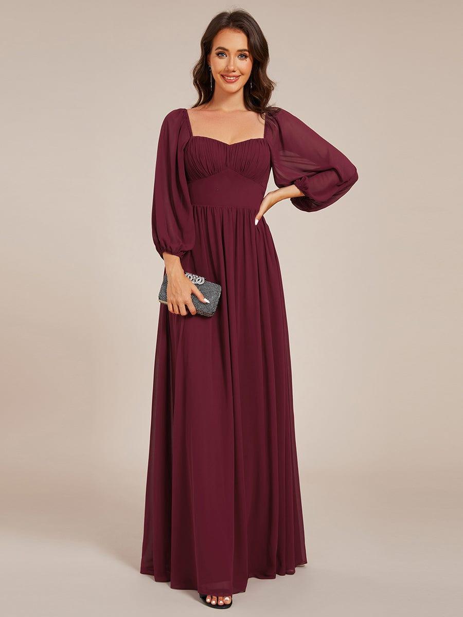 Robe de demoiselle d'honneur en mousseline de soie à col en c?ur #Couleur_Bordeaux
