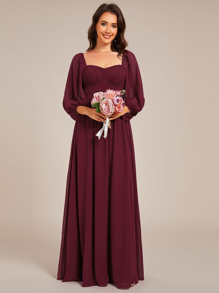 Robe de demoiselle d'honneur en mousseline de soie à col en c?ur #Couleur_Bordeaux