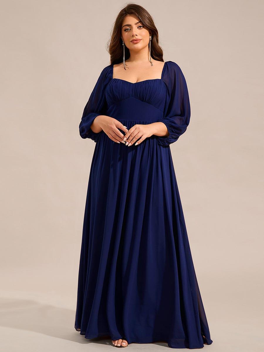 Robe de demoiselle d'honneur en mousseline de soie à col en c?ur #Couleur_Bleu Marine