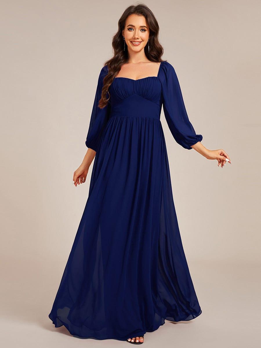 Robe de demoiselle d'honneur en mousseline de soie à col en c?ur #Couleur_Bleu Marine