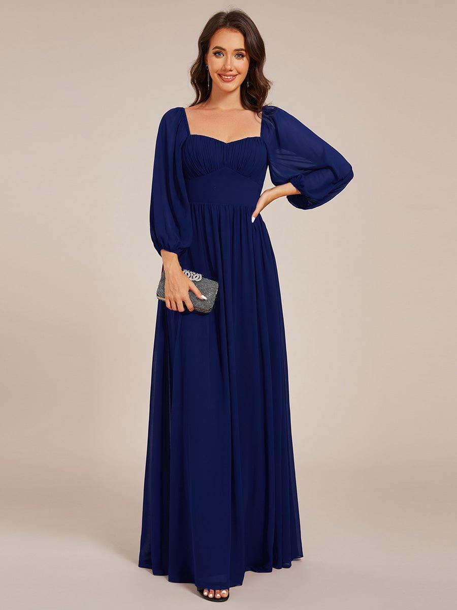 Robe de demoiselle d'honneur en mousseline de soie à col en c?ur #Couleur_Bleu Marine