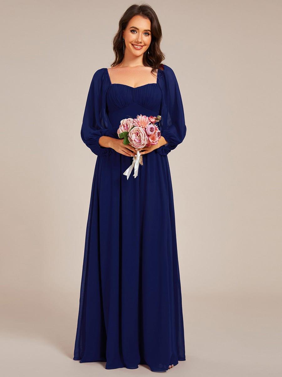 Robe de demoiselle d'honneur en mousseline de soie à col en c?ur #Couleur_Bleu Marine