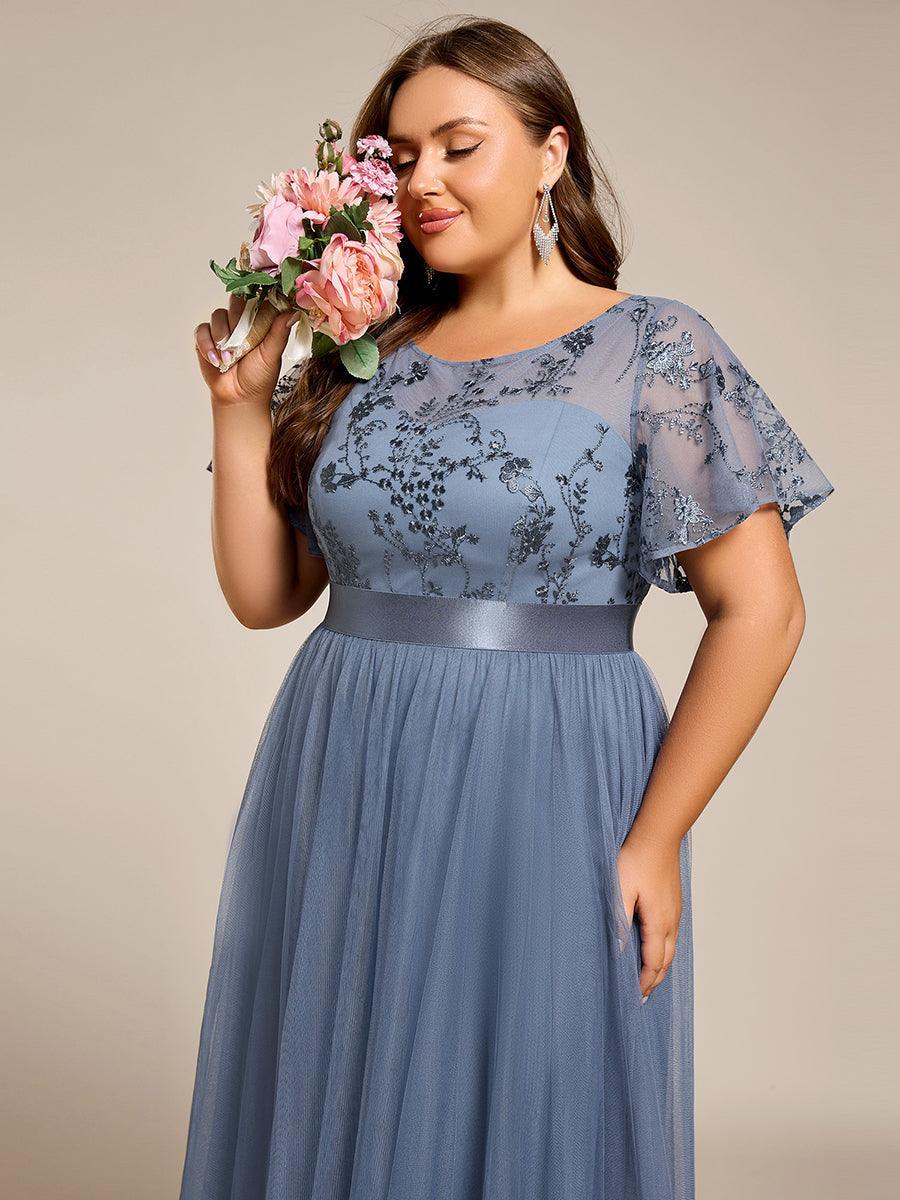 Robe d'invité mi-longue en résille à manches courtes #Couleur_ #Couleur_Marine Fume