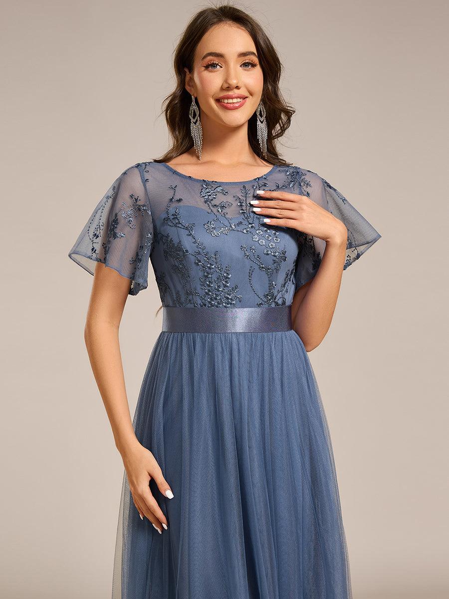 Robe d'invité mi-longue en résille à manches courtes #Couleur_ #Couleur_Marine Fume