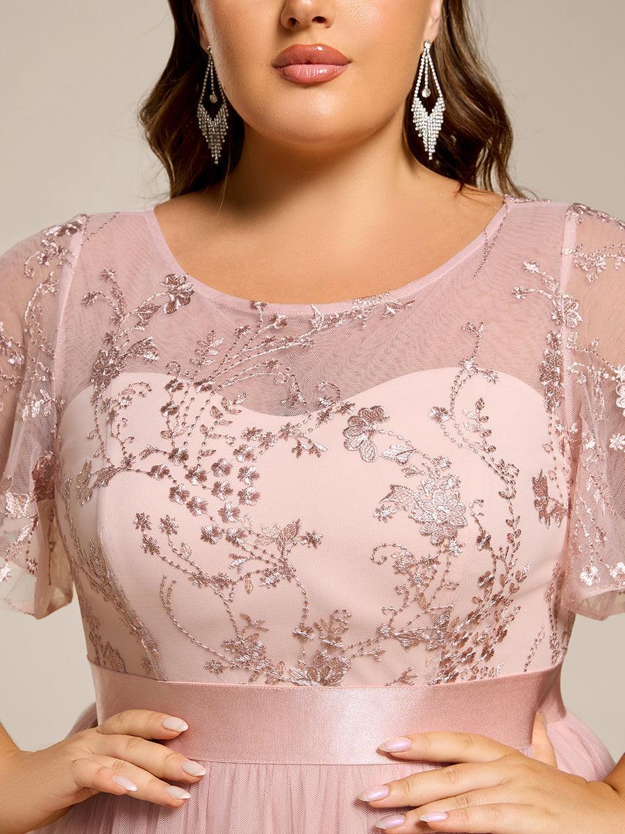 Robe d'invité mi-longue en résille à manches courtes #Couleur_ #Couleur_Rose