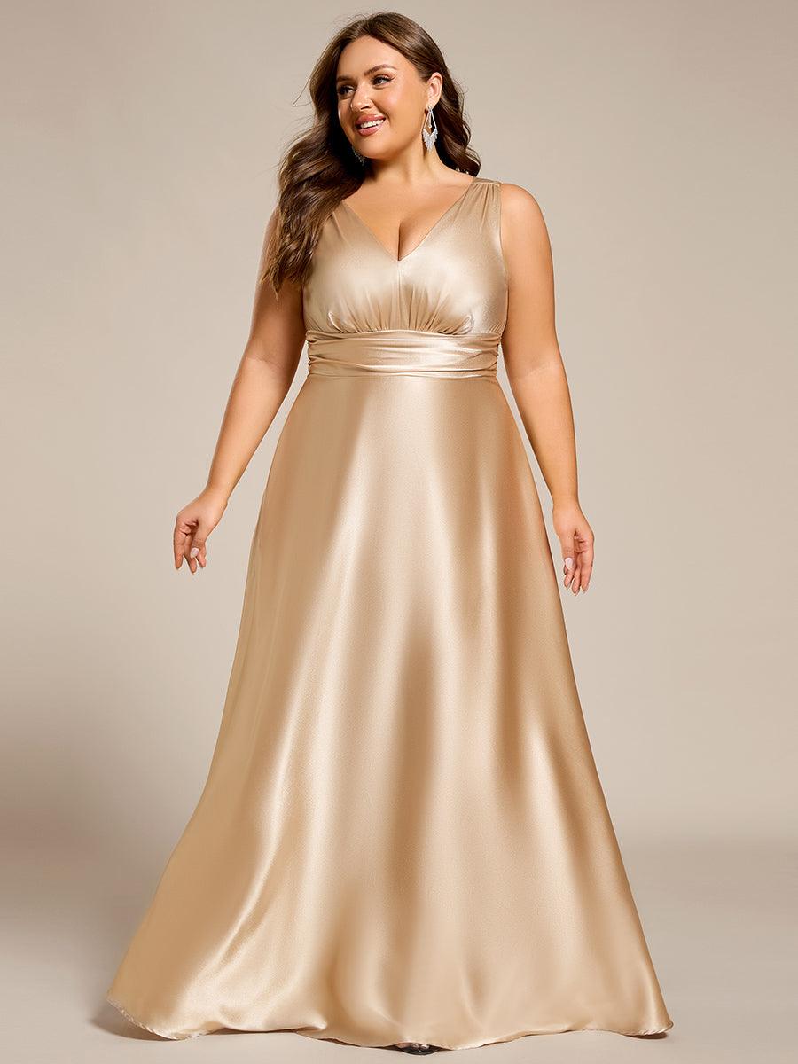 Robe de demoiselle d'honneur fendue en satin sans manches à col en V #Couleur_Charbon