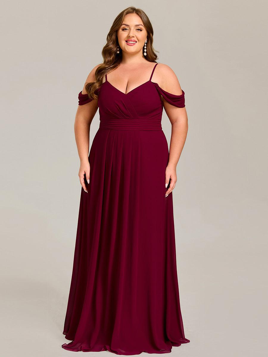 Robe de demoiselle d'honneur longue en mousseline à épaules dénudées et coupe trapèze multipositions #Couleur_Bordeaux