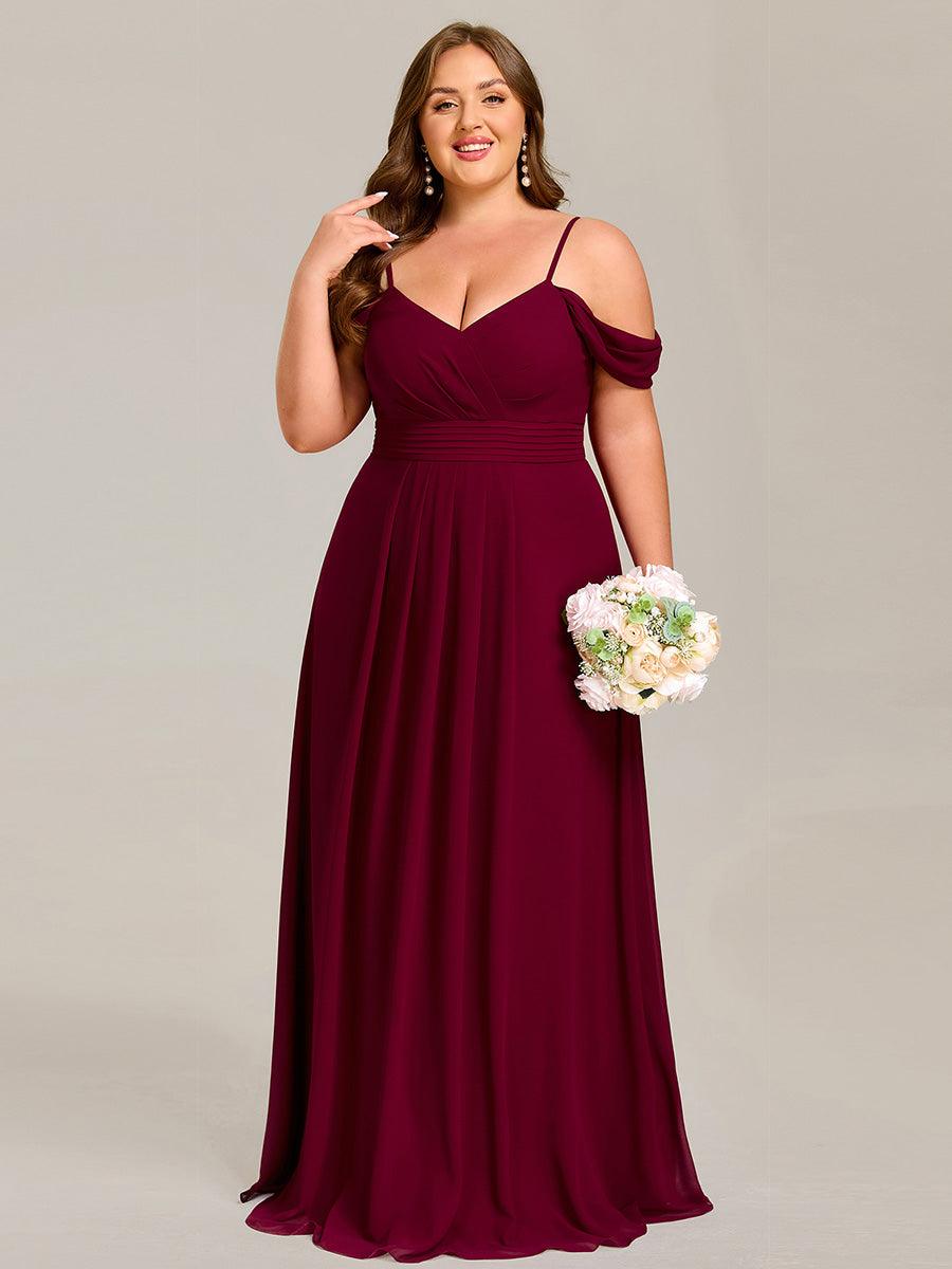 Robe de demoiselle d'honneur longue en mousseline à épaules dénudées et coupe trapèze multipositions #Couleur_Bordeaux