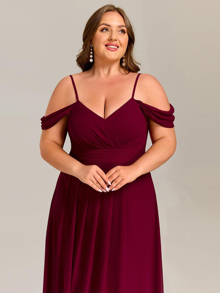 Robe de demoiselle d'honneur longue en mousseline à épaules dénudées et coupe trapèze multipositions #Couleur_Bordeaux