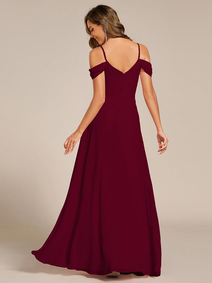 Robe de demoiselle d'honneur longue en mousseline à épaules dénudées et coupe trapèze multipositions #Couleur_Bordeaux