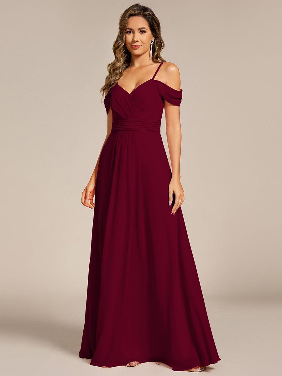 Robe de demoiselle d'honneur longue en mousseline à épaules dénudées et coupe trapèze multipositions #Couleur_Bordeaux